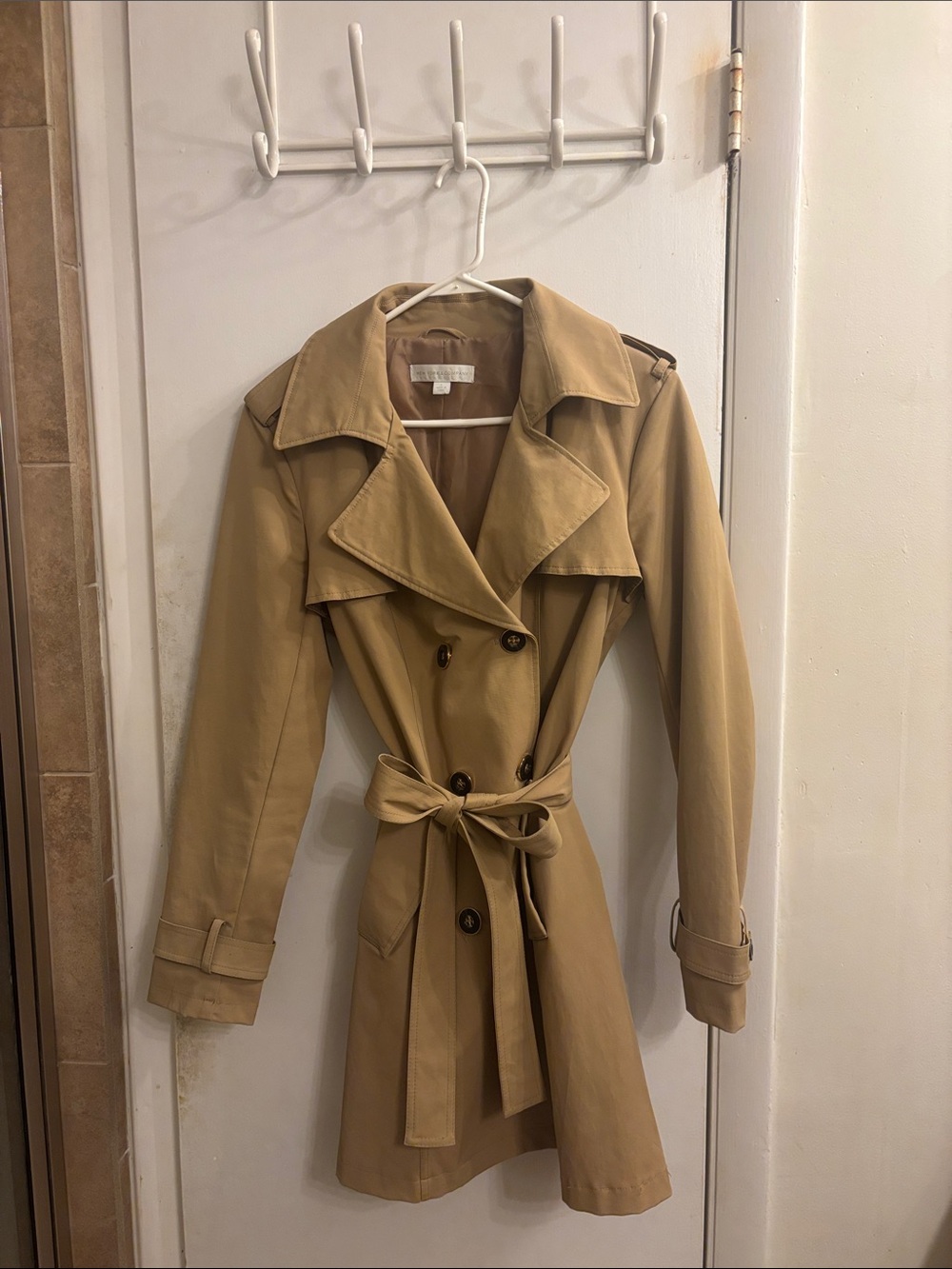New York & Company Khaki Trench Coat with Tie Belt